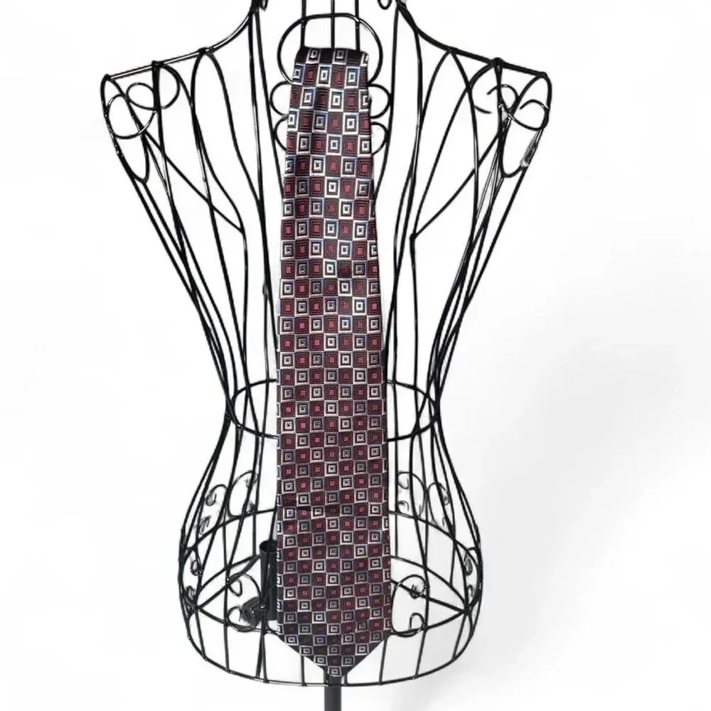 Joseph & Feiss International 100% Silk Geometric Square Tie - Burgundy & White